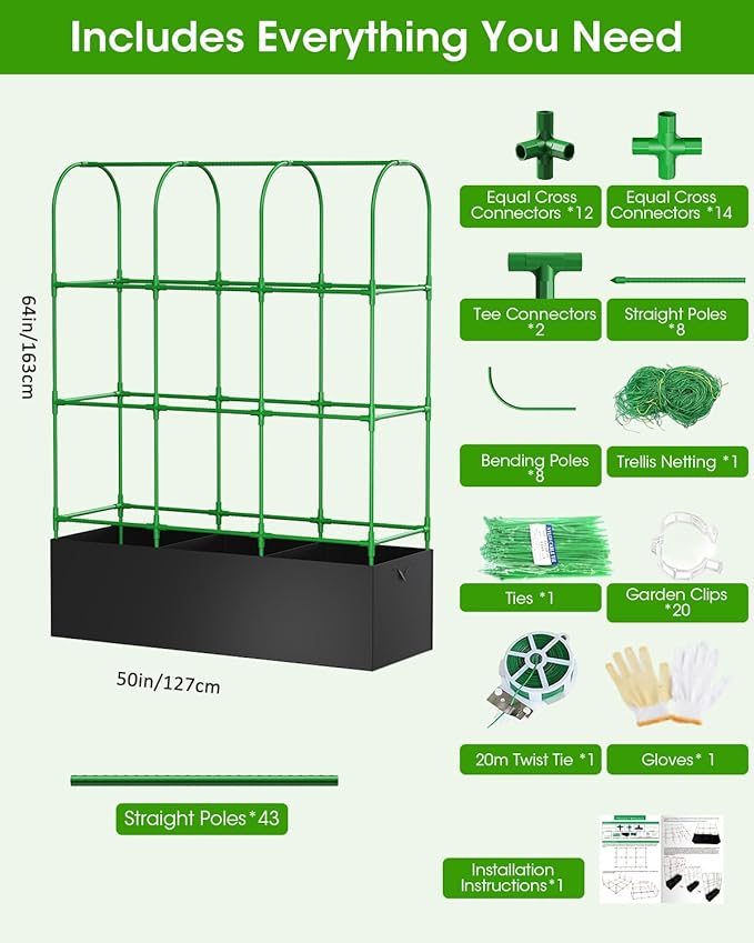 Cucumber Trellis with Grow Bags for Garden, U Frame Garden Trellis for Climbing Plants, Metal Plant Trellis with Garden Netting for Vegetables Flowers Fruits(4 Arches)(U-Shape)