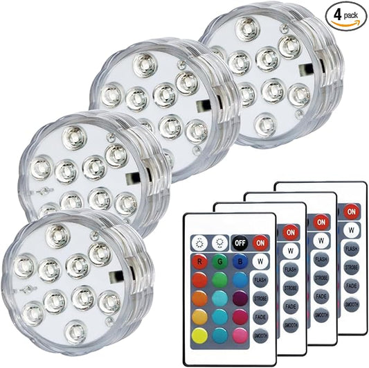 Submersible LED Pool Lights for Inground Pools and Above Ground Pools, 16 Colors 4 Modes Battery Powered Underwater LED Lights with Remote for Pool Pond Camping Bucket Decoration (4 Pack)