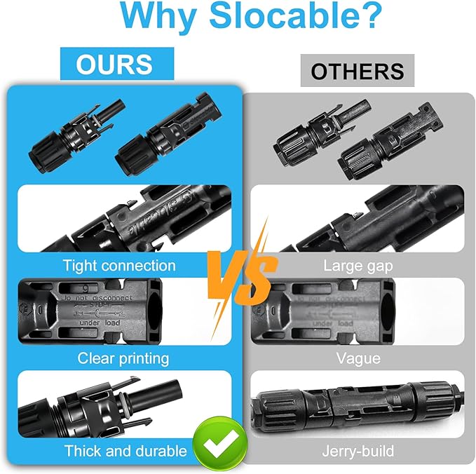 8AWG Solar Copper Aluminum Transition Connectors, IP67 Waterproof 1500V 40A, Male and Female Plug for Solar Cable (CU-AL, 5pairs)