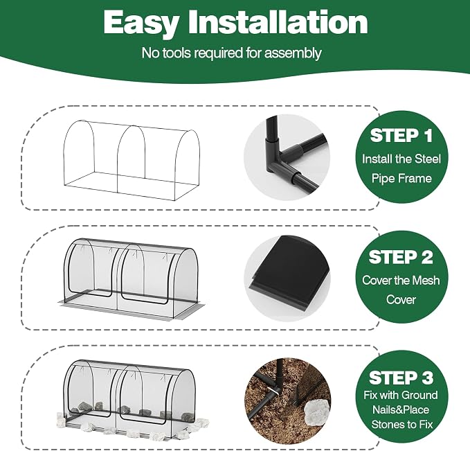 98x49x49in Garden Plant Netting Mesh Cover for Raised Bed, Crop Cage with Roll-up Zipper Door, Plant Protectors from Animals, Large Tunnel Gardening Net for Vegetables Fruits Tomato, Black