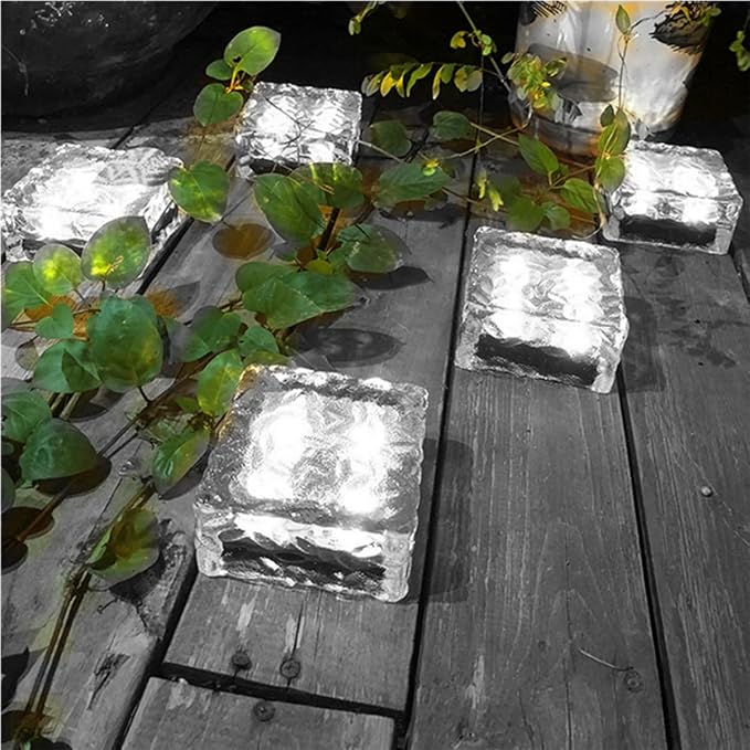 Outdoor 4 Pack Ice Cube Bricks Rocks Lights Solar Powered LED In Ground Pathways Patio Yard Garden Glow Lights Decor