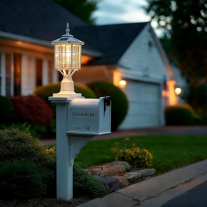 ST4224Q-W Solar Post Light Outdoor Led Squared Frame Fixture with 3" Pier Mount Base for Garden Street Pole Landscape Yard Driveway Entryways (White)