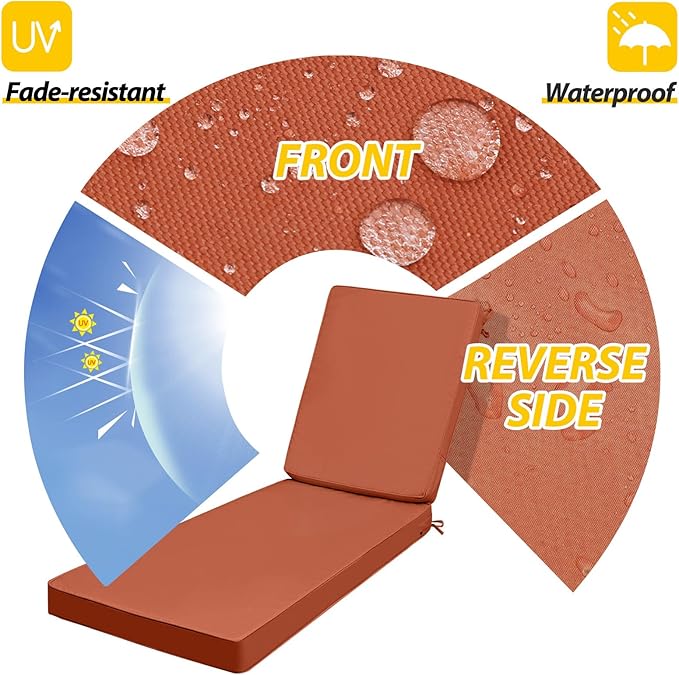 AAAAAcessories Outdoor Chaise Lounge Cushions, Fade-Resistant, Waterproof Patio Furniture Replacement Cushions, 78" x 25" x 3", Rust