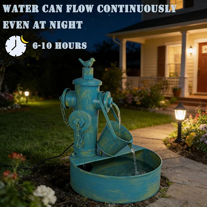 Solar Water Fountain with Backup Battery,Outdoor Metal Bird Bath Fountain,Solar Fountain Bird Bath for Garden, Patio & Yard Decor,Working at Night for at Least 6 Hours