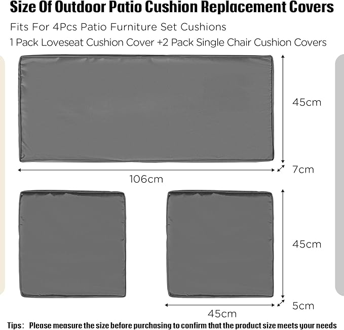 Lounsweer 3 Pcs Outdoor Cushion Covers Patio Cushion Replacement Covers 2 Covers 18 x 18 x 2 and 1 Cover 42 x 18 x 3 for Patio Furniture Outdoor Washable Water Resistant for Couch Sofa (Dark Gray)