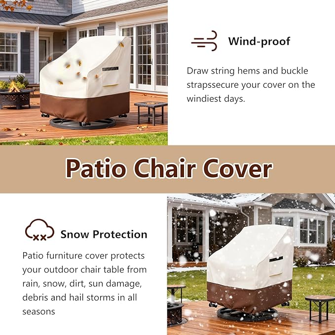 Patio Chair Covers 2 Pack,Swivel Lounge Chair Cover,Waterproof Heavy Duty Patio Furniture Covers for Outdoor Swivel Lounge Chair(32 W x 34 D x 36 H inches) Beige & Brown