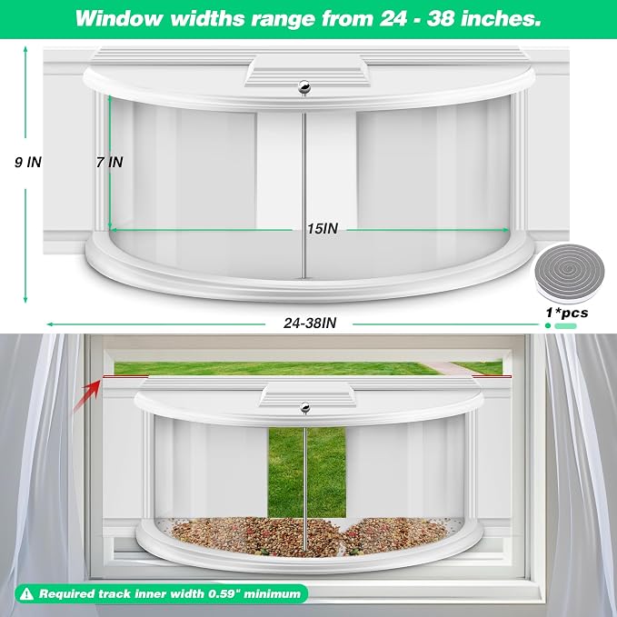 Window Bird Feeders for Viewing Inside House, 180° Clear View, Stable & Durable, Easy to Install and Feed, Windproof Baffle, No Gaps, for 24-38 Inch Windows