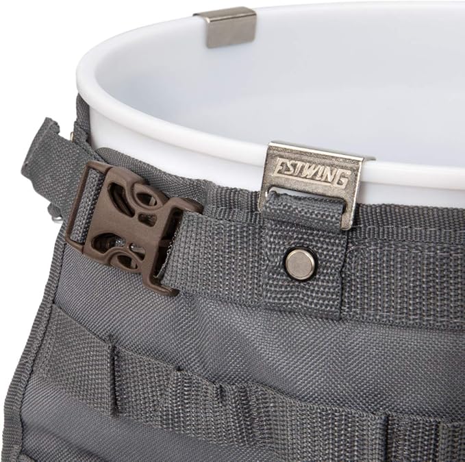 Estwing 28-Compartment 5-gallon Bucket Tool Organizer/Tool Bag, Durable Polyester, Heavy-Duty Steel Hangers, Zippered Pocket, 16 Open-top Pockets, 11 Tool Loops, Buckle Security Strap