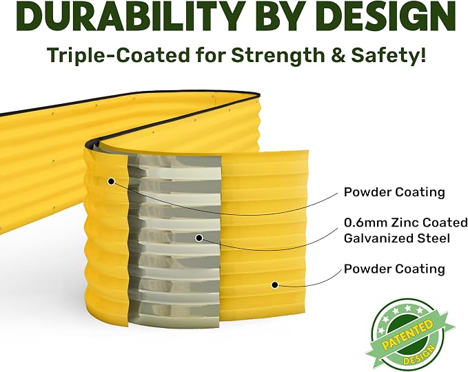 9-in-1 Galvanized Steel Raised Garden Bed // 8×2×1.5 ft Modular Planter for Gardening, Vegetables, Flowers // 18" Tall Metal Raised Garden Beds Outdoor (Yellow) // Patented Design Planter Box