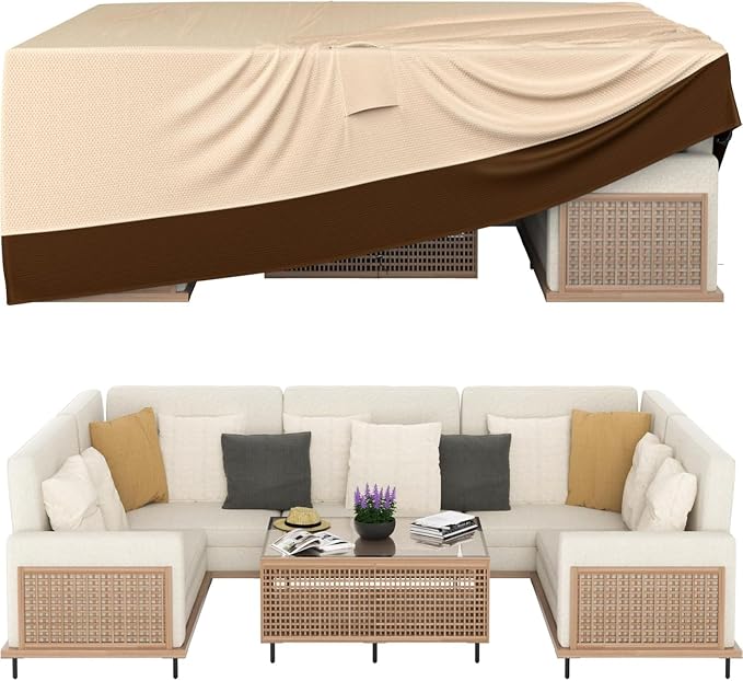Patio Furniture Covers, Outdoor Furniture Cover Waterproof, General Purpose, Outside Table and Chair Covers, Heavy Duty 600D (111 Inch L x 74 Inch W x 28.3 Inch H)-Brown