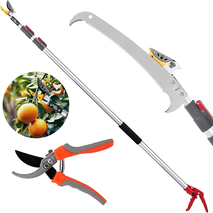 Extendable Tree Pruner, 6.6-16.4ft Telescopic Pole | Pruning Shear, Long Handle Tree Trimmer, Cut & Hold Bypass Clippers