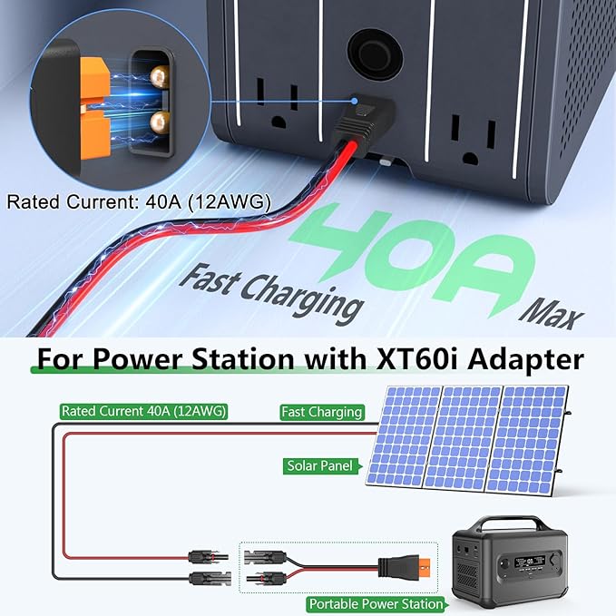 Vansdon Solar to XT60i Extension Cable 12AWG 50FT XT60i Female to Male Connector for RV Foldable Solar Panel, Portable Power Station, Solar Generator
