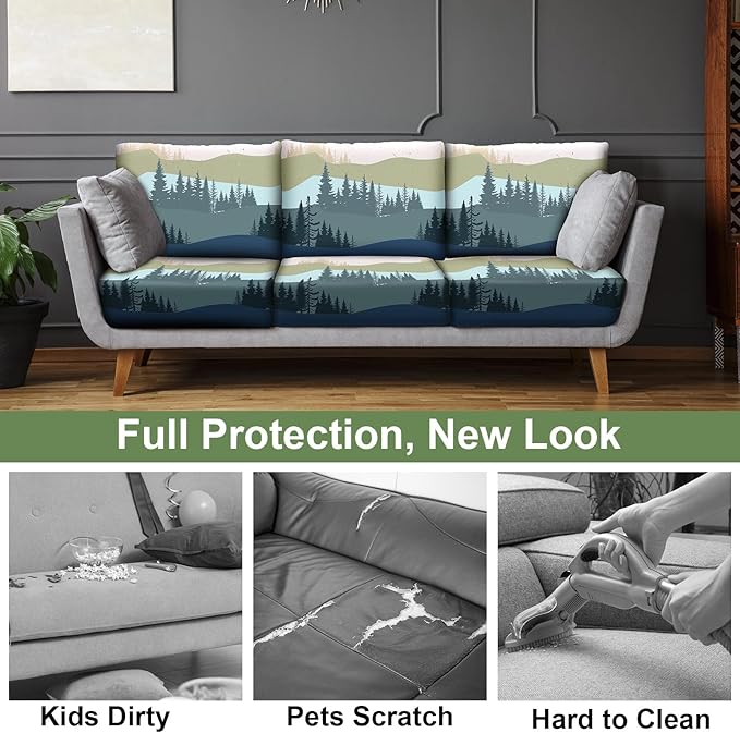 pickyNproud 8Pcs Patio Cushion Covers Stretch Outdoor Couch Cushions Slipcovers Replacement Washable Furniture Protector with Elastic Bottom Sofa Chair Seat Cover,Green Blue