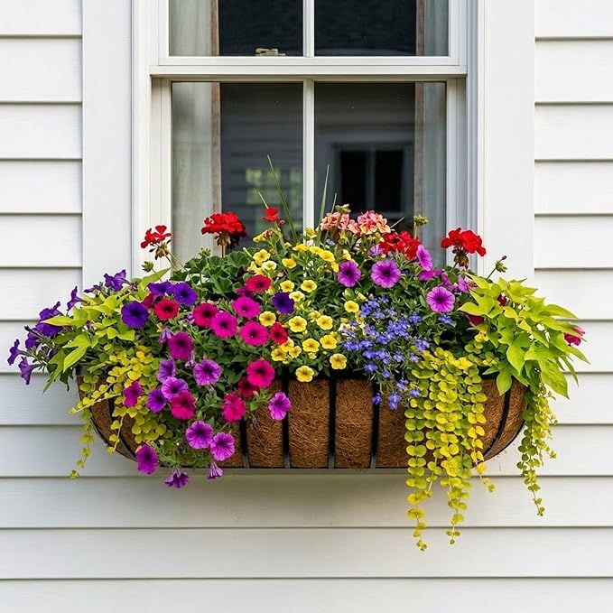 36 Inch Railing Planter Boxes 2 Pack Metal Window Box Planters with Coco Coir Liners, Horse Trough Planter with Adjustable Brackets for Deck Balcony Fence Porch Patio Outdoor Garden