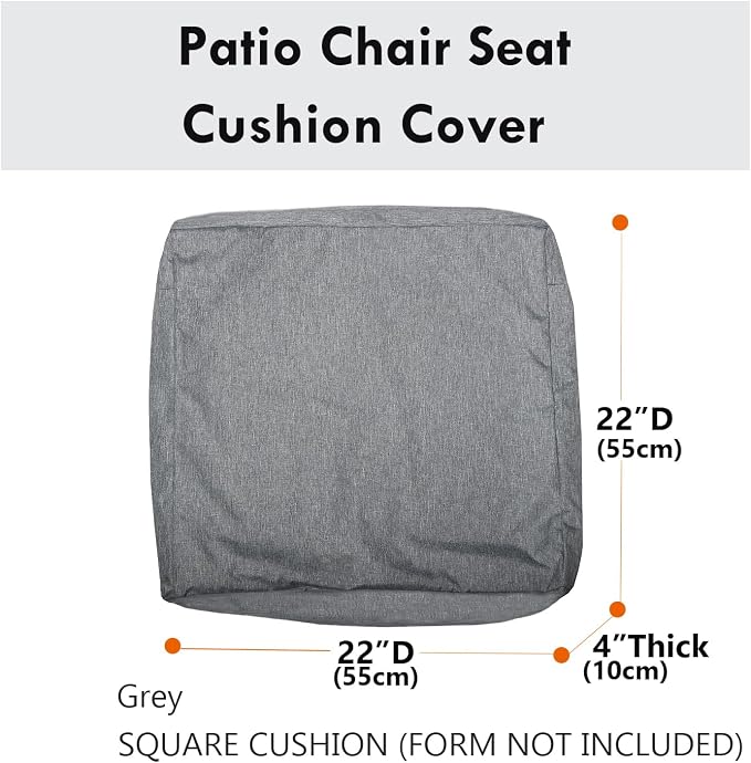 Patio Seat Cushion Covers,Washable Slip Covers Replacement,Waterproof Outdoor Furniture Chair Cushion Pillow Seat Cover for Couch,Garden,Sofa,Gray,22"×22"×4"(4 Covers Only)