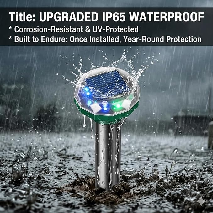 8Pack Solar Powered Mole Repellent for Lawns,IP65 Waterproof Sonic Gopher Repellent for Lawns,Ultrasonic Mole Deterrent Stakes,Get Rid for Groundhog,Woodchuck,Vole,Chipmunk for Yard Garden