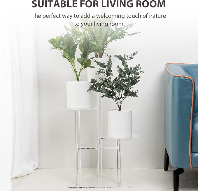 Sumerflos Acrylic Corner Plant Stand 3 Tier - Clear Indoor Plant Shelf Plant & Flower Display Rack Pot Holder for Living Room Balcony Window Modern