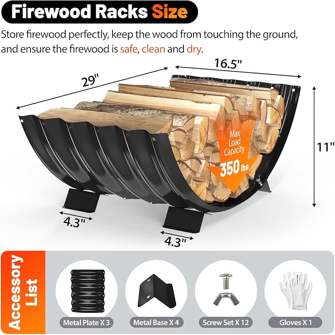 Metal Firewood Rack Outdoor By Fire Pit/Steel Logs Storage Indoor Beside Fireplace-with Metal Legs,Rustproof,Durable & Stylish Firewood Holder (Sector, 32 Inches Diameter)
