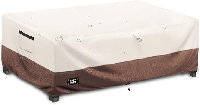 Patio Coffee Table Cover, 36"L x 24"W x 16"H Patio Rectangular Side Table Covers,100% Waterproof 600D Heavy Duty Outdoor Table Cover,Beige&Brow