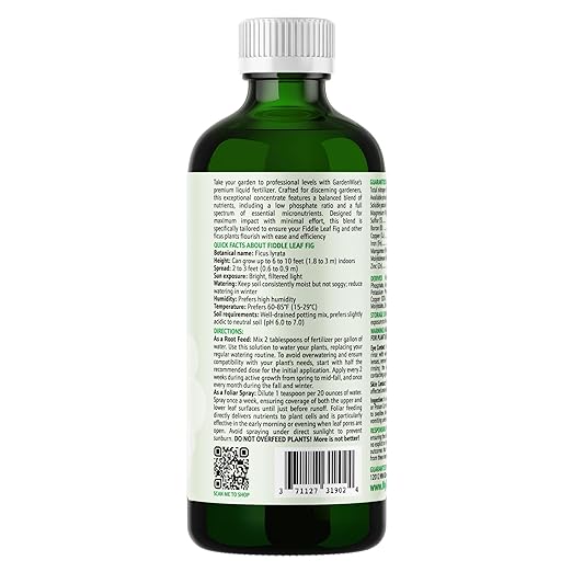 GARDENWISE 3-1-2 Liquid Fertilizer Concentrate with Micronutrients - Optimal Fiddle Leaf Fig Plant Food, Ideal for Ficus Lyrata & Fig Trees, Gold Leaf Enhanced Indoor Plant Fertilizer (32 OZ)