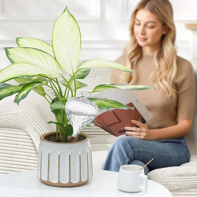 12 oz Plant Watering Globes, Clear Glass Self Watering Bulbs Top Fill with Terracotta Spikes Stake, Self Watering Planter Insert Vacation Automatic Plant Waterer Device for Indoor & Outdoor