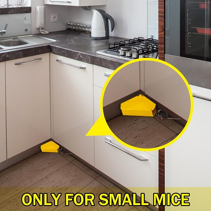 Qualirey 36 Pcs Mice Station with Key Triangle Mouse Station Lockable Reusable Bait Box, Enclosed Design for Indoor and Outdoor Use, Suitable for Small Mice (Yellow)