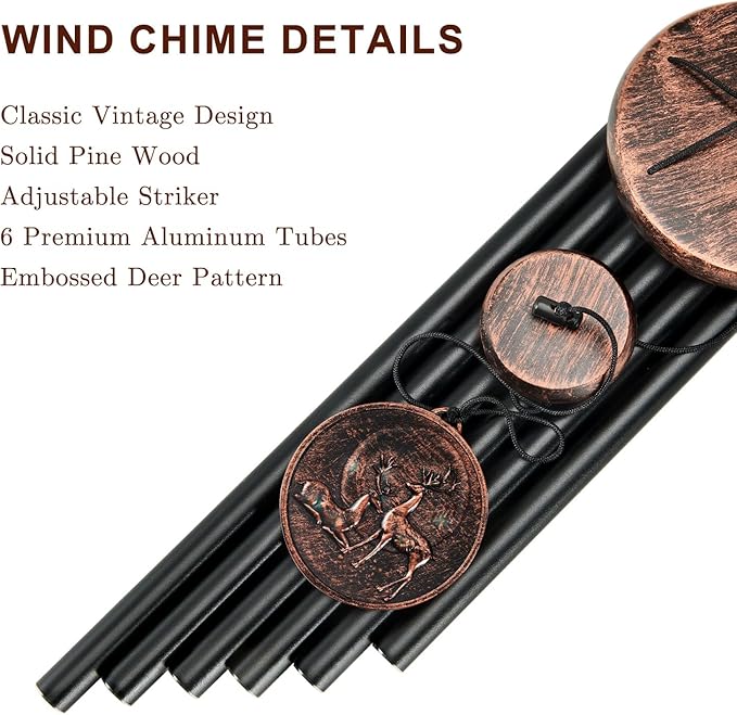 Wind Chimes for Outside, Vintage Deer Deep Tone Wind Chime Outdoor Clearance, Patio Porch Balcony Decoration, Garden Hanging Decor for Women Mom Grandma (32" Deer)