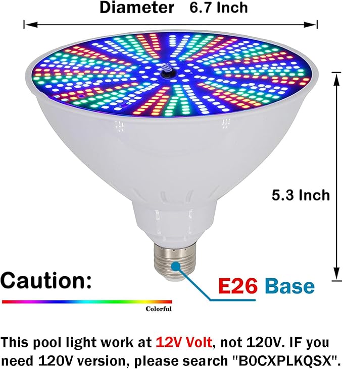 50W Color LED Pool Light Bulb, 12V RGB Replacement for Pentair & Hayward Pool Light Fixtures, 6.75 Inch E26 Base Inground Pool Lighting (Remote)