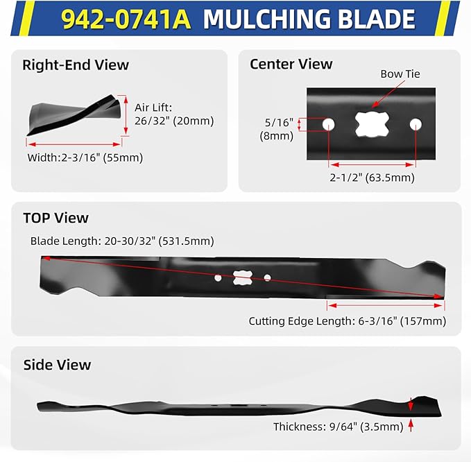 GICOOL 21 Inch Mulching Blade for MTD Troy-Bilt Cub Cadet Craftsman Lawn Mowers, Fits TB110 TB230 TB240 TB210, Replaces 942-0741A 742-0741A 742-04100 942-0741 CMXGZAM100067, 2 Pack