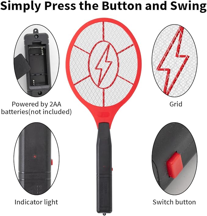 Electric Fly Swatter 2 Pack (Red & Blue), Battery Powered Bug Zapper Racket for Mosquitoes & Flies, Safe Protective Mesh, Indoor & Outdoor Use, Batteries Not Included