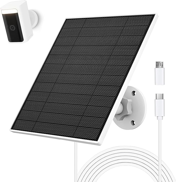 EverExceed 5W Solar Panel Compatible with Wyze Battery Cam Pro, Cam Outdoor V1, Cam Outdoor V2, Solar Panel for Wyze Camera with USB-C Port, Micro USB Adapter, Adjustable Wall Mount, IP65 Waterproof