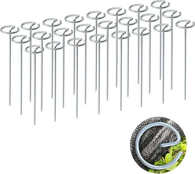 Quibbay 200 Pcs Circle Top Landscape Staples, 11 Gauge Landscape Fabric Pins, 6 Inch Garden Stake for Landscaping, Galvanized Landscape Fabric Stakes, Heavy Duty Ground Stakes for Lawn Weed Barrier