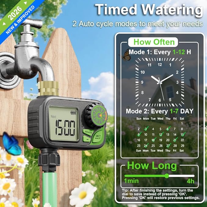 Sprinkler Timer Water Hose Timer，Digital Irrigation Outdoor Waterproof | Outdoor Waterproof,Automatic Watering, Manual Override, Yard & Lawn Use with Rain Delay