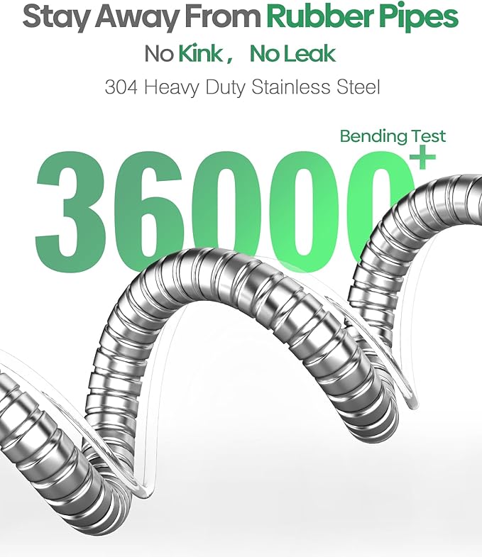 Short Metal Garden Hose 5 ft with Female to Female Connector， Stainless Steel Small Leader Hose for Hose Reel, Long, Flexible, Lightweight & Heavy Duty Water Pipe, Outdoor Water Hose Extension Adapter