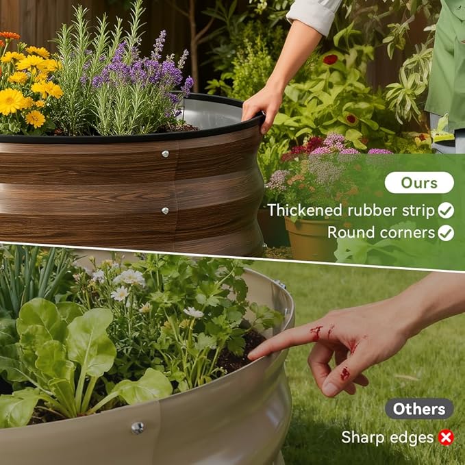 COMHOMA 2 Pack Round Raised Garden Bed 2x2x1ft,Galvanized Metal Planter Box Kit for Outdoor Gardening,Vegetable Flower Herb Growing Beds with Gloves Tools,Brown