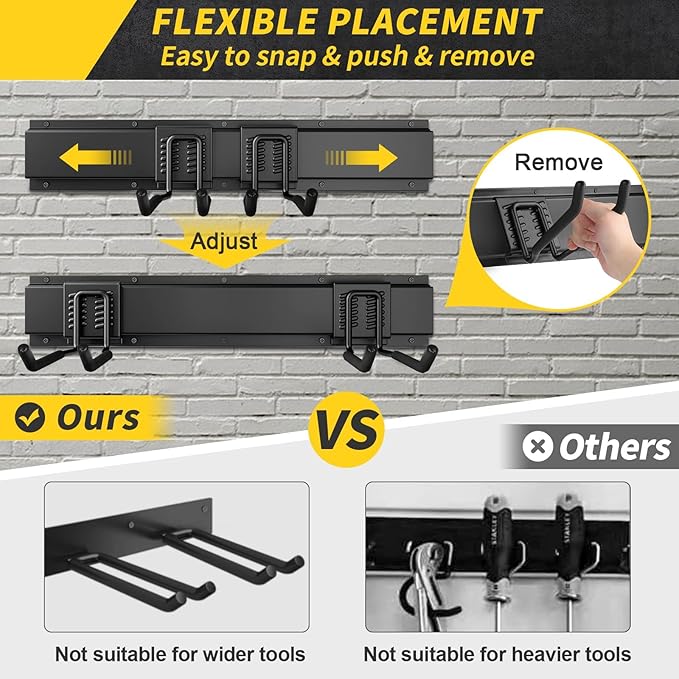 UUP 48" Garage Tool Organizer Wall Mount, 440lbs Garden Garage Storage Garage Organization with Adjustable Heavy Duty Hanging Hooks, Yard Rack Hanger System Shovel Rake Broom Ladder Holder, Men Gift