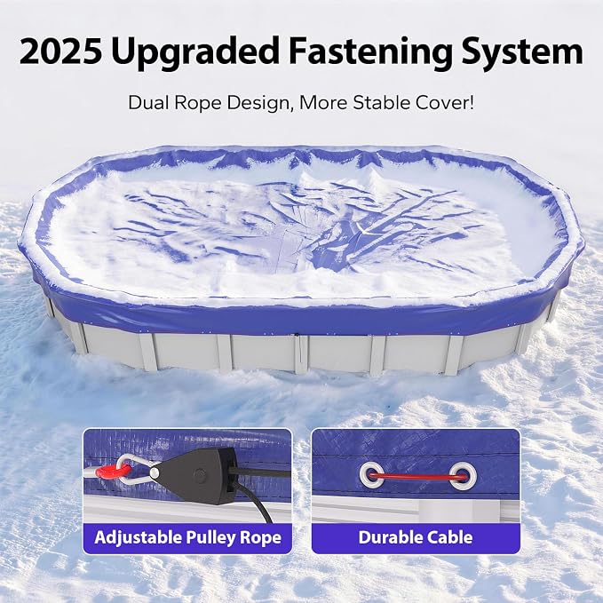 12x20 FT Oval Winter Pool Cover, Steel Cable and Pulley, Above Ground Pools