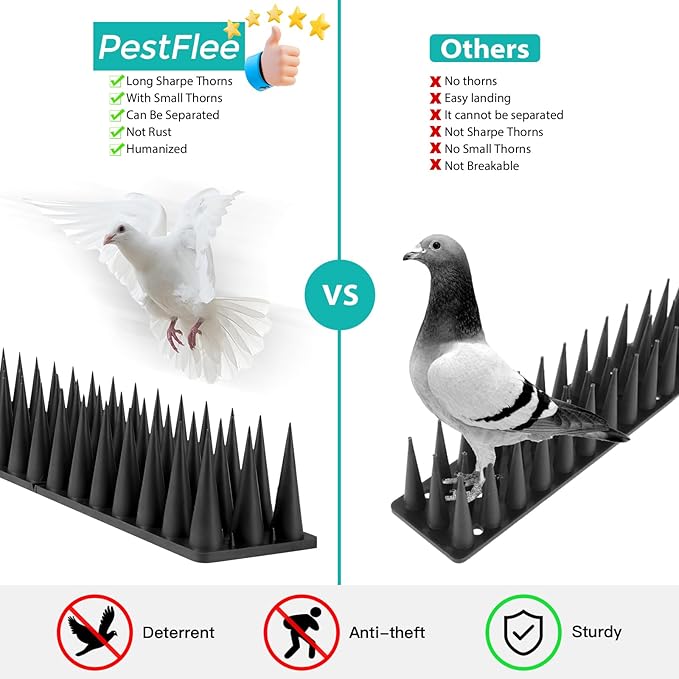 Bird Spikes, 40 Pack Pigeon Cat Squirrel Raccoon Animal Deterrent Spikes Anti-Climb for Outside Anti-Animal Defender Spikes to Keep Birds Away, Black