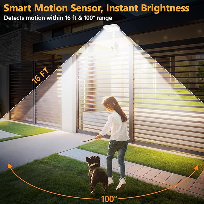 Clip On Solar Lights Outdoor with Motion Sensor, 360°Rotatable & Vertically Adjustable Solar Fence Lights with 92 LEDs (600 LM, 6000 K),IP65 Waterproof Security Light for Deck, Gutter（White, 4 Pack）