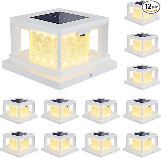 Mlambert 12 Pack Solar Post Lights Outdoor, 2 Modes LED Fence Cap Light for 4x4 Post, Waterproof Deck Light Patio Garden Decor, Warm/Cool White, White