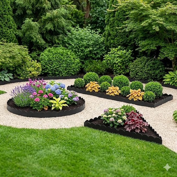 Cor-Ten Steel Landscape Edging 6-Pcsk, 40" L x 7" H Metal Garden Border with 8 Stakes, Heavy Duty Hammer in Landscape Edging for Lawn, Pathway, Yard, Black(20 Ft Total)