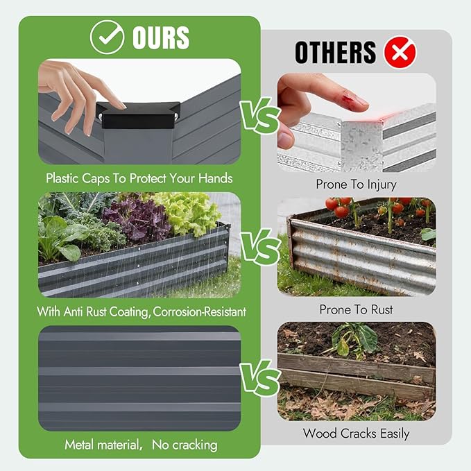 INNO STAGE Galvanized Raised Garden Bed Kits, 6x3x1ft Metal Raised Garden Beds Outdoor, Steel Raised Planter Bed with Gloves for Vegetables & Flowers Patio Ground Planter Box(Grey, 2PCS)