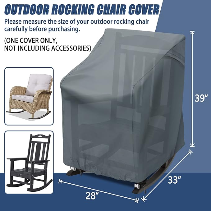Outdoor Rocking Chair Cover 27.5" L x 32.5" D x 39" H Grey 420D Waterproof Oxford Fabric Production Patio Furniture Rocking Chair Covers (Grey-1 Pack, 27.5" L x 32.5" D x 39" H)