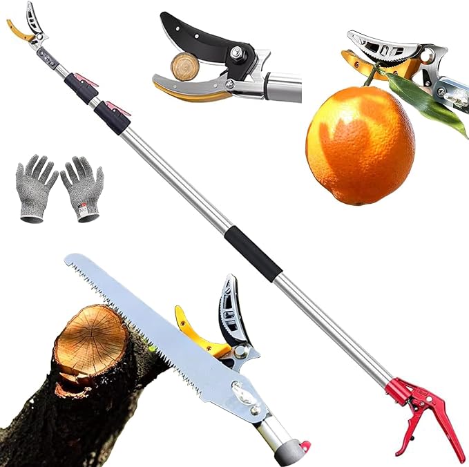 xixi-home Cut and Hold Pruners 4.2-7.2 Ft Long Reach Pole Saw Pruning Shears and Hold Bypass Pruner Extendable Tree Trimmer with Dedicated Serrations Telescoping Fruit Picker