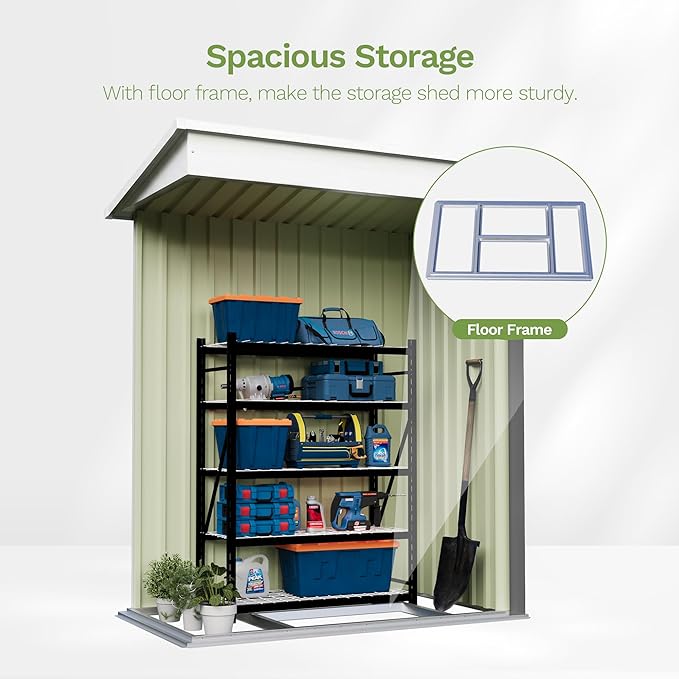 Patiowell 5x3 FT Outdoor Storage Shed with Floor Frame, Small Metal Garden Sheds with Sloping Roof and Lockable Door, Waterproof Patio Tool Shed for Backyard Garden Lawn, Gray