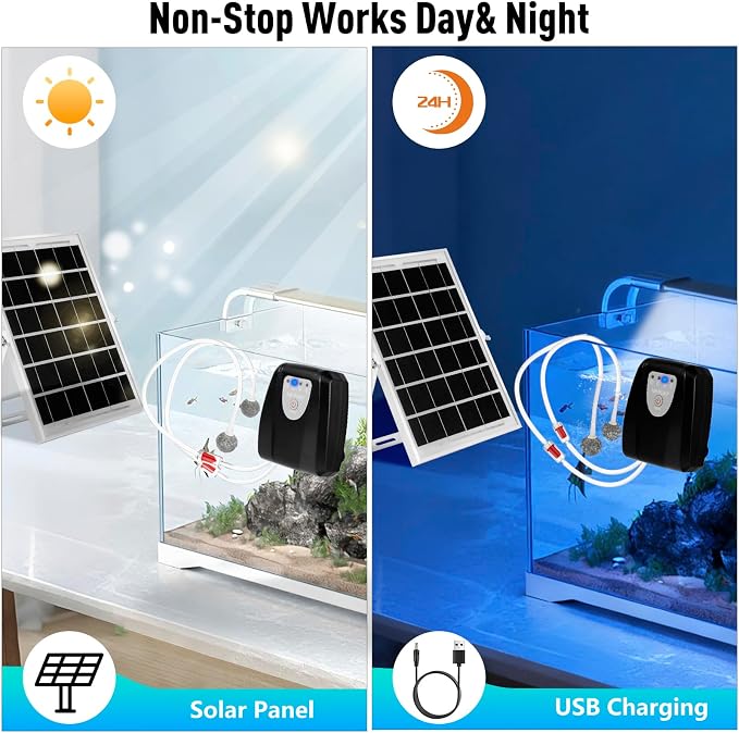 Solar Powered Aquarium Air Pump, Quiet Powerful Fish Tank Air Pump