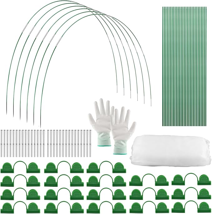 Garden Netting Kit for Raised Beds, 10x30FT Ultra Fine Mesh Netting, 36pcs Greenhouse Hoops 8ft Tunnel, Detachable Hoop House Frame for Row Cover, Bird Netting, Plant Covers