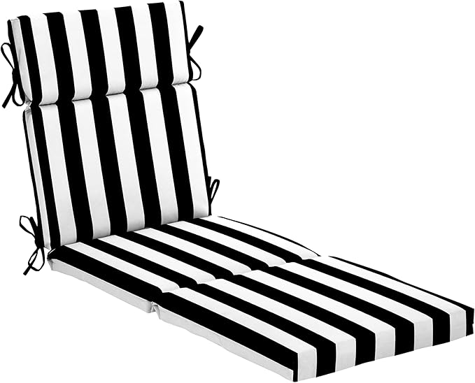 Arden Outdoor Chaise Lounge Cushion, 22 x 77, Rain-Proof, Fade Resistant Black Cabana Stripe