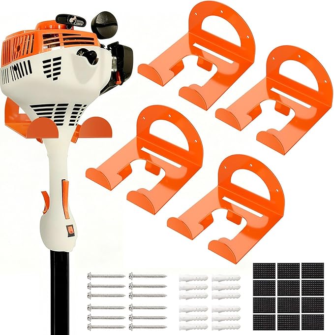Weed Eater Hanger, Garage Organizer Trimmer Rack Wall Mount, Garden Power Tool Holder Garage Hooks for Grass Trimmer, Hedge Trimmer, Leaf Blower and Chainsaw Storage, 4 Pack
