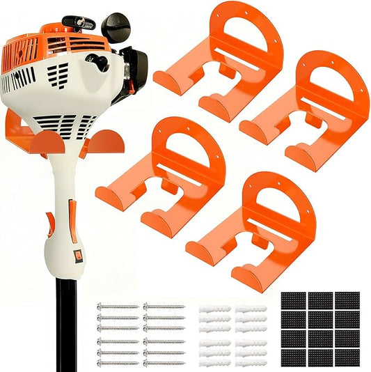 Weed Eater Hanger, Garage Organizer Trimmer Rack Wall Mount, Garden Power Tool Holder Garage Hooks for Grass Trimmer, Hedge Trimmer, Leaf Blower and Chainsaw Storage, 4 Pack